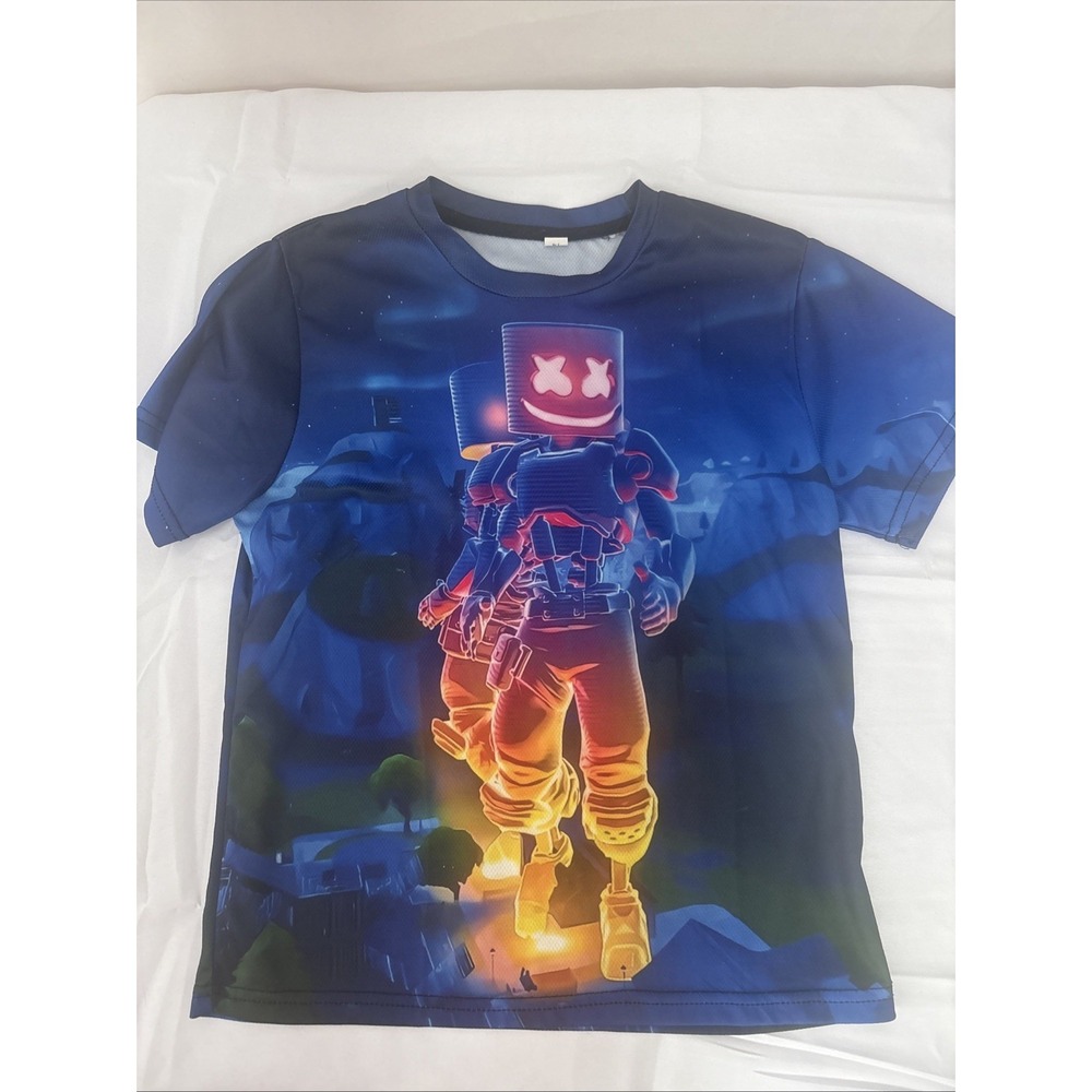 Fortnite Marshmello Double Sided Boys Graphic Shirt Size XS Gaming Tee Navy Blue